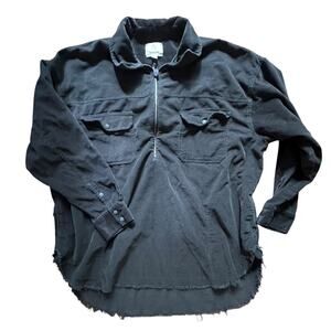 OFFLINE By Aerie Size XL Corduroy Quarter Zip Shacket Shirt Black Oversized Raw